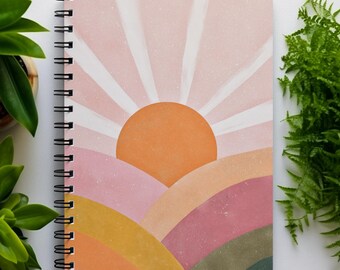 Retro Sunrise Notebook - Minimalist Office Gift - Boho Neutral Journal