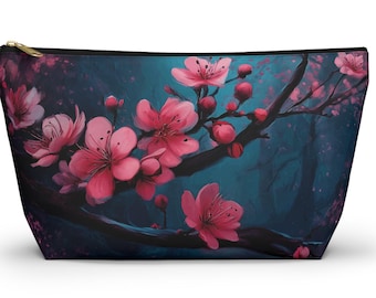 Cherry Blossom Accessory Pouch - Floral Makeup Bag - Sakura Organizing Pouch