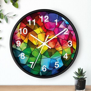 Stained Glass Round Wall Clock, Colorful Abstract Home Wall Decor, Unique Wall Clock, Decorative Clock, Indoor Decor, Housewarming Gift