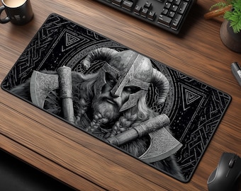 Viking Desk Mat - Nordic Warrior Mouse Pad - Norse Mythology Desk Decor - Large Gaming Mousepad