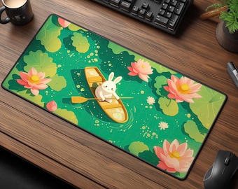 Bunny on a Boat Desk Mat - Kawaii Anime Rabbit Gaming Mouse Pad