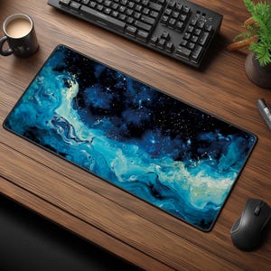 Ocean Nebula Extended Gaming Mouse Pad - Large Desk Mat with Stitched Edges
