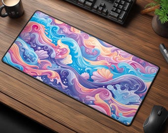 Pastel Ocean Waves Desk Mat - Colorful Mouse Pad