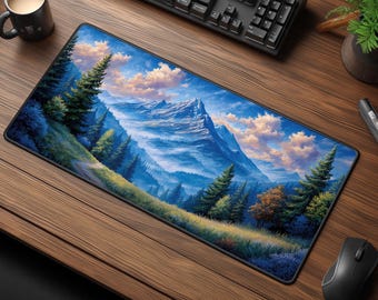 Snowy Peaks Vista Desk Mat - Mountain Mouse Pad - Alpine Nature Landscape Desk Accessory