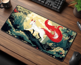 Mythical Kitsune Desk Mat - Japanese Folklore Gaming Mouse Pad