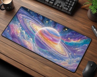 Pastel Planet Desk Mat - Iridescent Space Mouse Pad - Cosmic Desk Decor