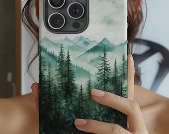 Pine Tree Forest Phone Case: Watercolor Landscape, Tough Protection