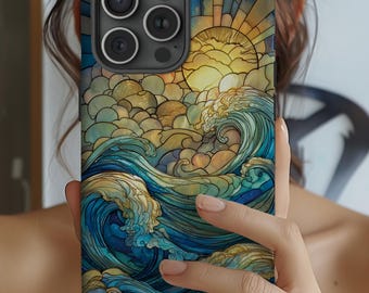 Robuste Handyhülle mit Buntglas-Ozean-Motiv: iPhone, Galaxy, Pixel – glänzend oder matt