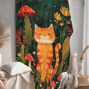 Cottagecore Orange Cat Sherpa Fleece Blanket: Cozy Plush Throw