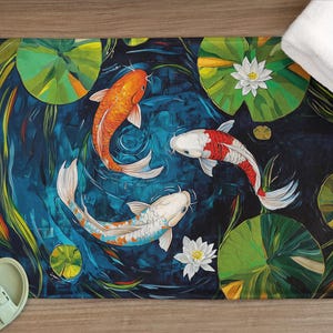 Koi Fish Pond Bath Mat: Zen Style Memory Foam Rug