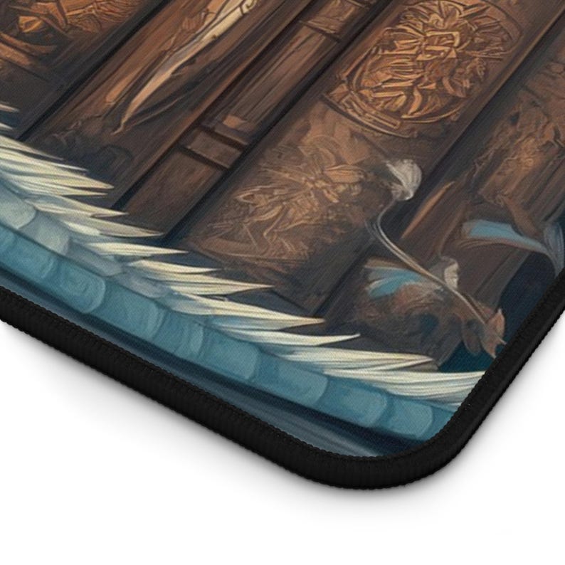 Bookish White Dragon Desk Mat - Fantasy Library Mouse Pad - Cozy Book Nook Decor image 8