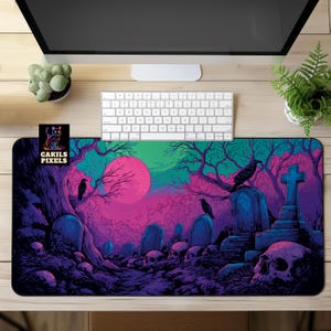 Halloween Gothic Graveyard Desk Mat - Dark Fantasy Desk Decor