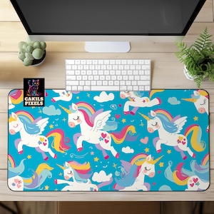 Whimsical Unicorn Desk Mat, Cute Seamless Unicorn Mouse Pad, Fantasy Desk Pad, Enchanted Desk Accessory, Fairy Desk Decor, Gift for Her