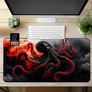 Dark Octopus Desk Mat, Octopus Mouse Pad, Deep Sea Kraken Desk Decor, Nautical Desk Accessory, Gaming Mousepad XL, Gift for Gamers