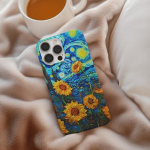 Funda para teléfono con girasoles estrellados: estilo Van Gogh, resistente a los impactos imagen 3