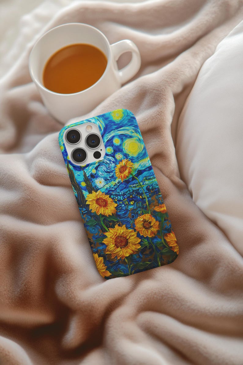 Funda para teléfono con girasoles estrellados: estilo Van Gogh, resistente a los impactos imagen 3