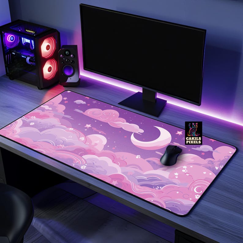 Pastel Night Sky Desk Mat - Kawaii Moon and Clouds Gaming Mousepad - Etsy