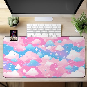 Pink Clouds Desk Mat, Cute Pastel Clouds Non Slip Mouse Pad, Aesthetic Desk Mat, Decorative Desk Accessory, Cute Kawaii Desk Pad