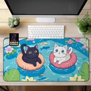 Poolside Cats Desk Mat, Swimming Cats Mouse Pad, Kawaii Cute Cats Desk Decor, Cat Desk Mat Gift for Her, Kawaii Cat Gift for Cat Lovers
