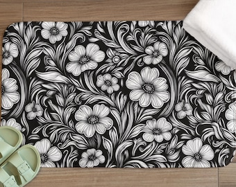 Dunkle Florale Badematte: Gothic Cottagecore Badezimmer Dekor