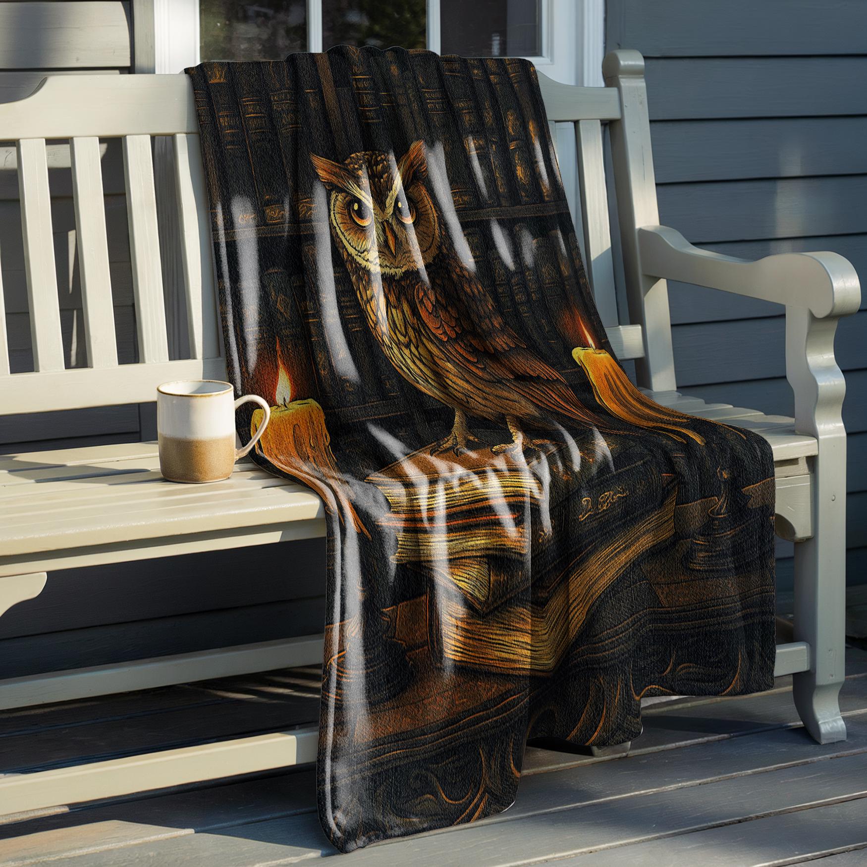 Bookish Owl Fleece Blanket: Whimsical Library Sherpa Throw
