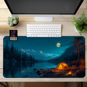 Lakeside Camping Desk Mat: Nature Landscape Gaming Mouse Pad