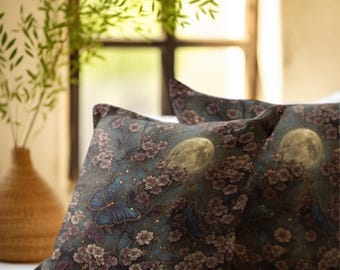 Moody Floral Garden Throw Pillow - Dark Cottagecore Botanical Accent Cushion