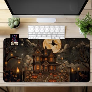 Haunted House Desk Mat - Halloween Witch Mouse Pad