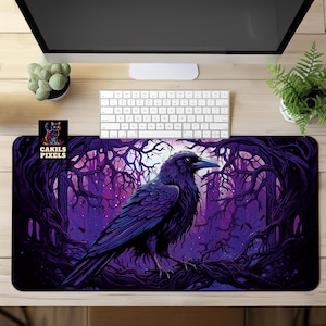 Gothic Raven Schreibtischmatte, majestätische Krähe Mauspad, Raven Schreibtischdekoration, Goth Schreibtischunterlage, Gothic Geschenke, Gothic Bürozubehör, Pc Gaming Einrichten