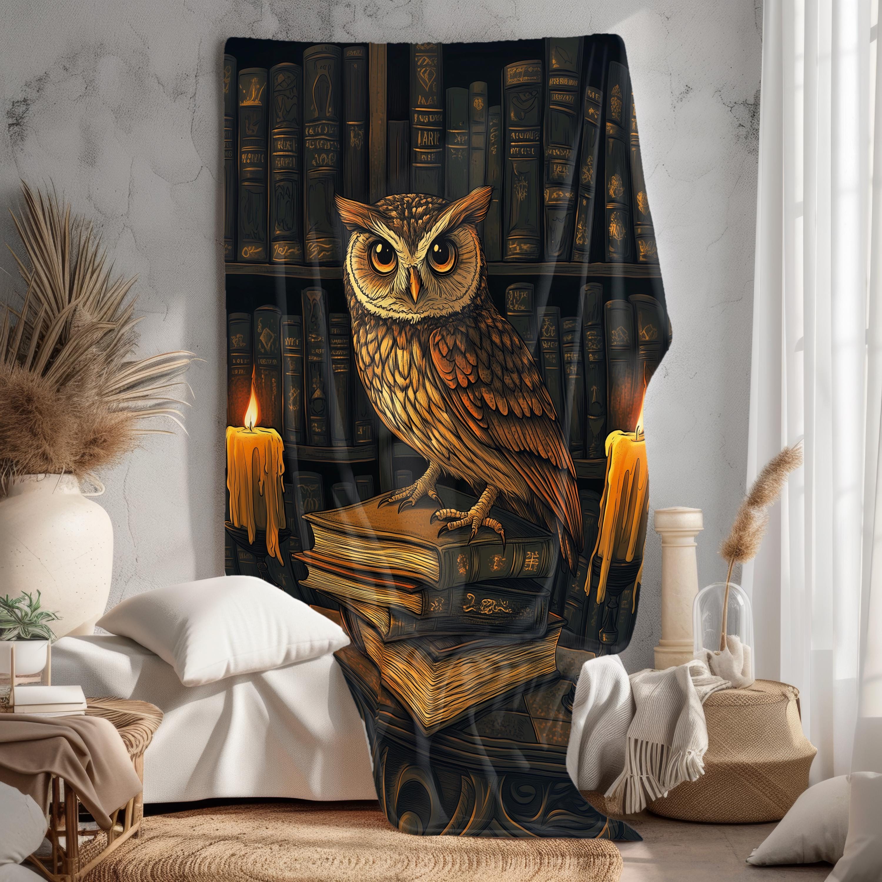 Bookish Owl Fleece Blanket: Whimsical Library Sherpa Throw