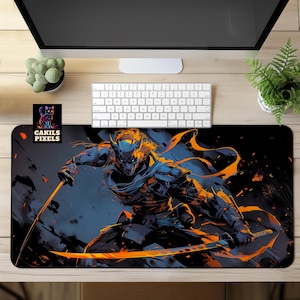 Oni Samurai Desk Mat: Japanese Warrior Gaming Mousepad