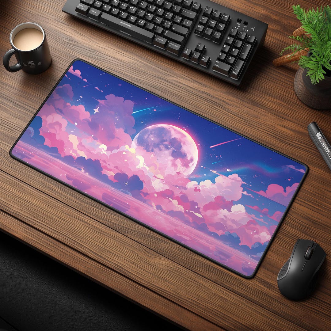 Pastel Moon and Clouds Desk Mat - Kawaii Aesthetic Mouse Pad - Cozy ...