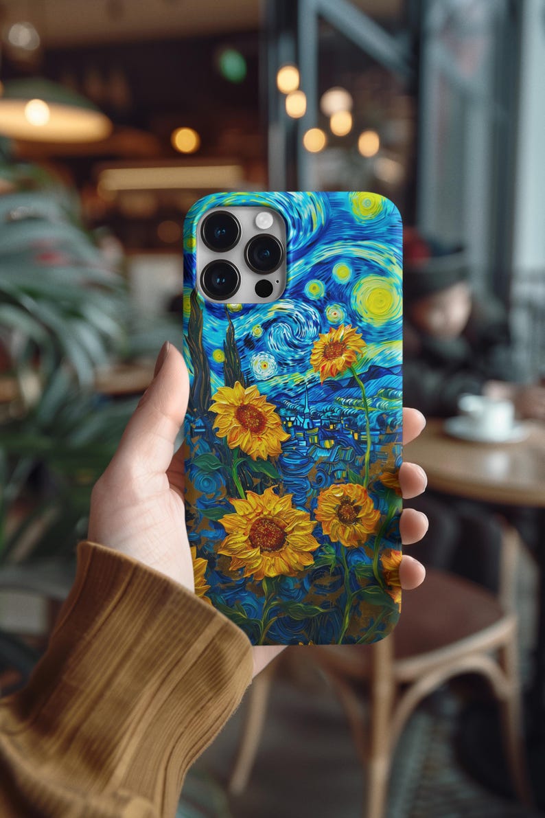 Funda para teléfono con girasoles estrellados: estilo Van Gogh, resistente a los impactos imagen 2