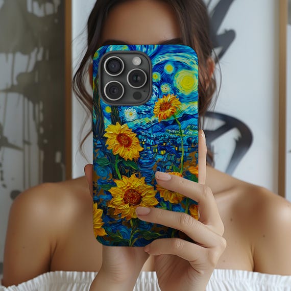 Starry Sunflowers Phone Case: Van Gogh Style, Impact Resistant