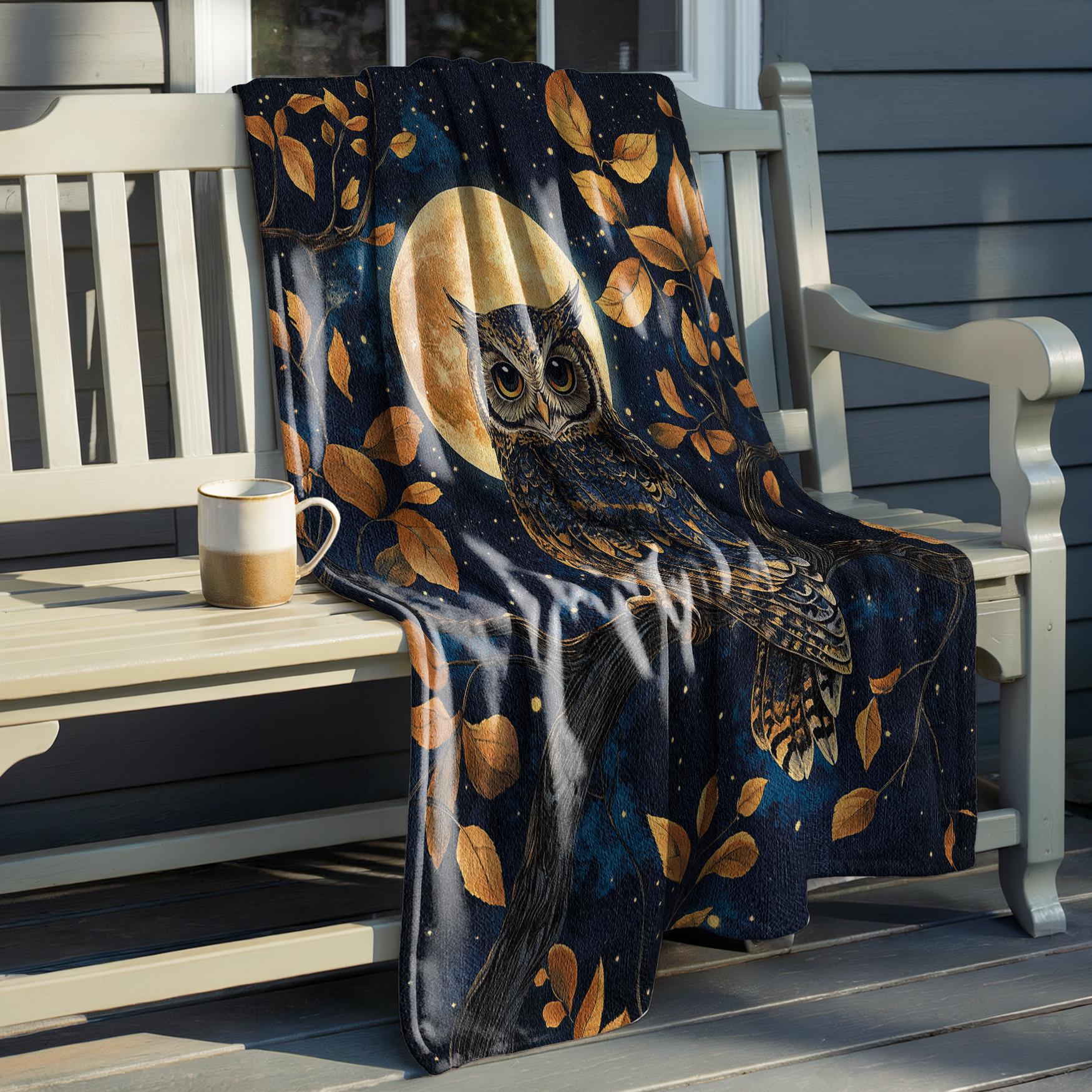 Majestic Owl Fleece Blanket: Golden Night Sherpa Throw