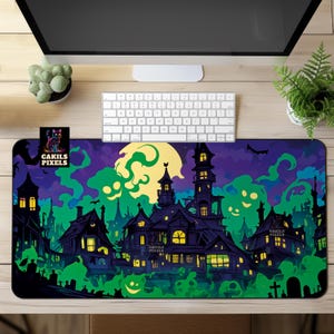 Haunted Village Desk Mat: Spooky Halloween Desk Decor