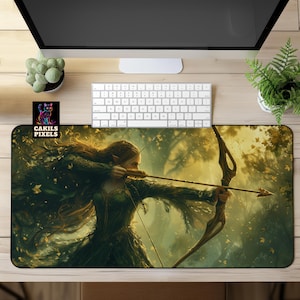 Elf Archer Desk Mat: Medieval Fantasy Gaming Mouse Pad