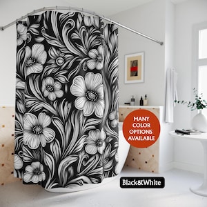 Dark Floral Shower Curtain: Moody Cottagecore Bathroom Decor