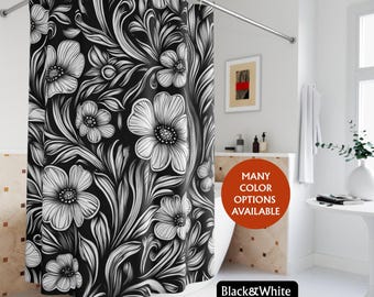 Dark Floral Shower Curtain: Moody Cottagecore Bathroom Decor