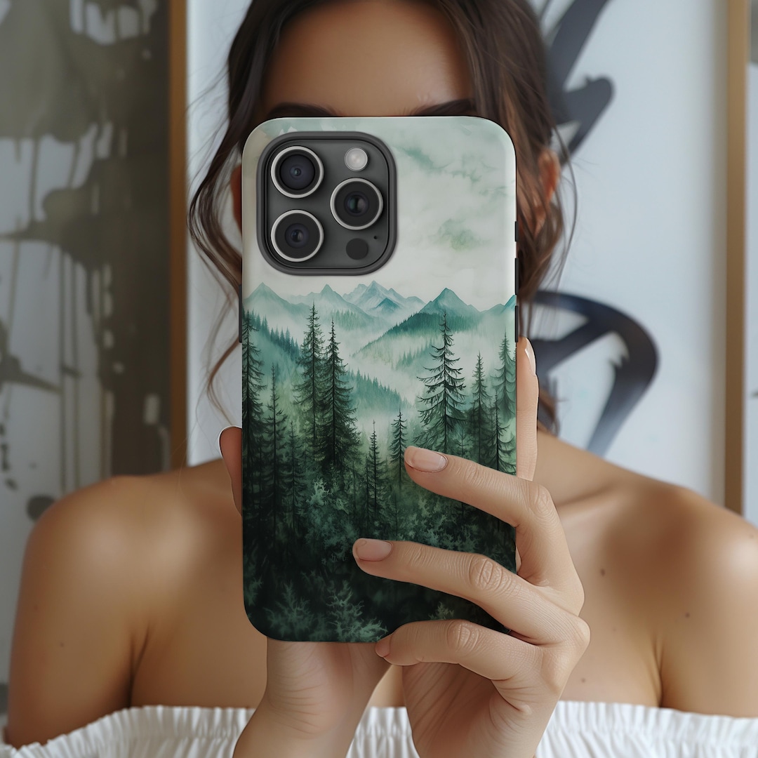 Pine Tree Forest Phone Case: Watercolor Landscape, Tough Protection - Etsy