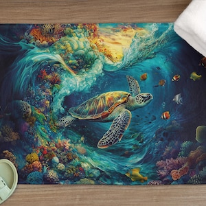 Meeresschildkröte Badematte: Memory Foam Nautisches Badezimmer Dekor