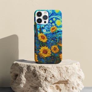 Funda para teléfono con girasoles estrellados: estilo Van Gogh, resistente a los impactos imagen 5