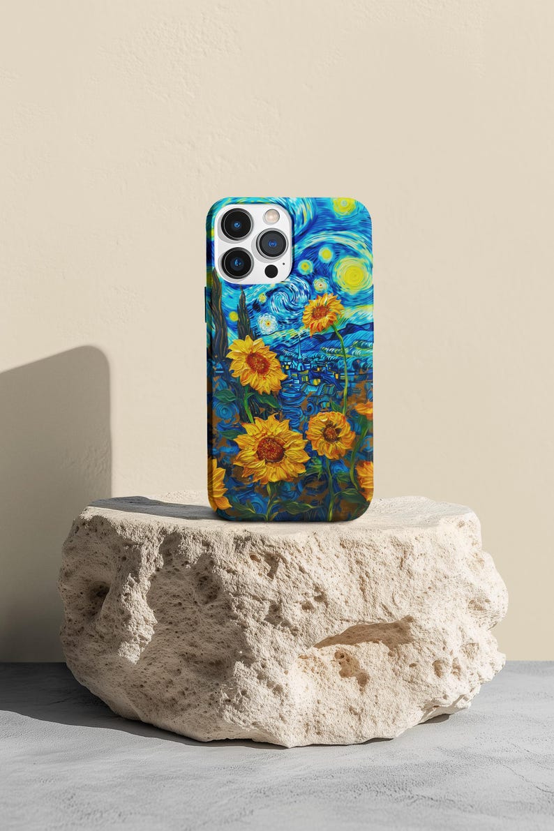 Funda para teléfono con girasoles estrellados: estilo Van Gogh, resistente a los impactos imagen 5