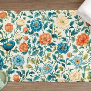 Floral Memory Foam Bath Mat: William Morris-Inspired Non-Slip Rug