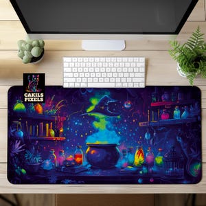 Witch&#39;s Lair Desk Mat: Neon Fantasy Witchcraft Mousepad