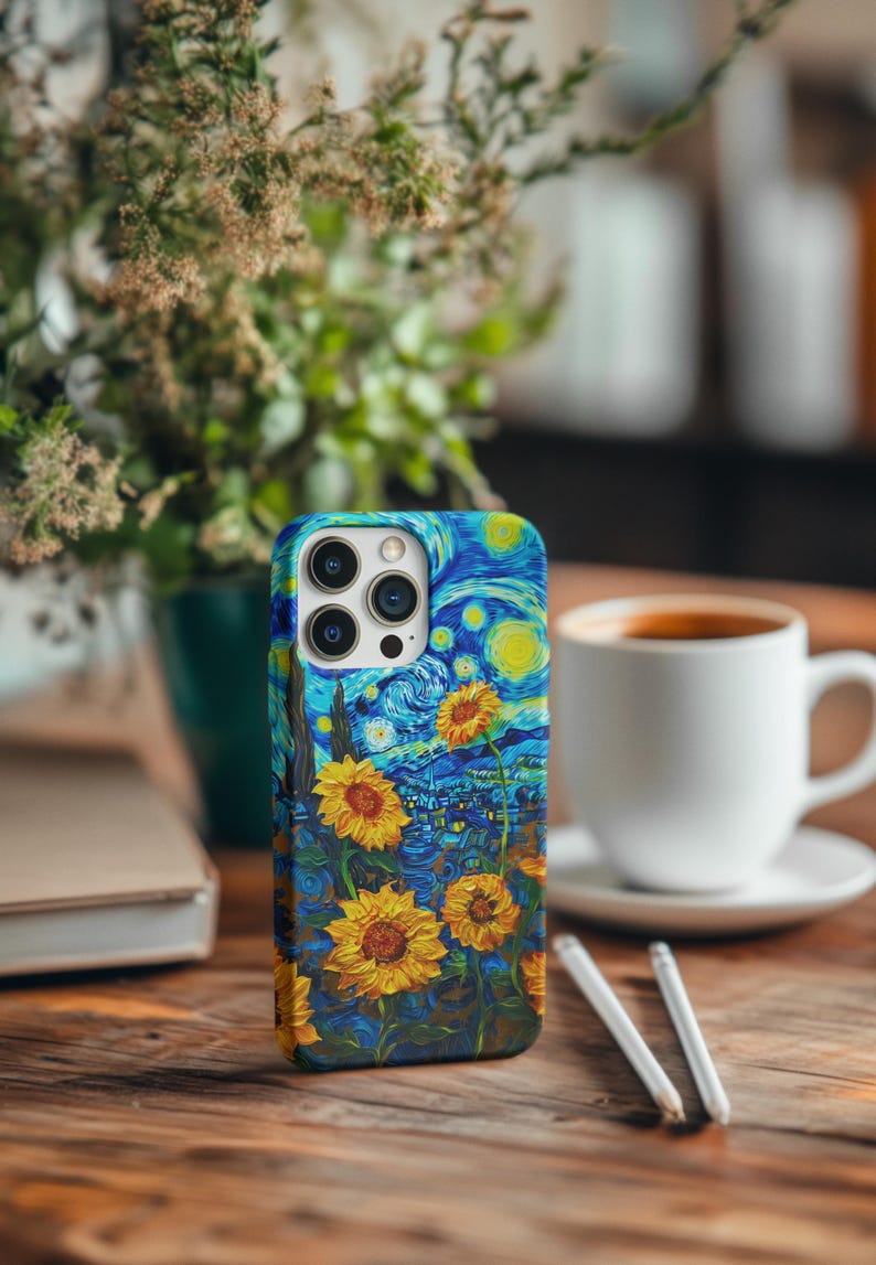 Funda para teléfono con girasoles estrellados: estilo Van Gogh, resistente a los impactos imagen 4