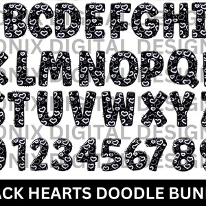 Doodle Alphabet Letters Numbers PNG Bundle, Hearts Doodle Letters ...