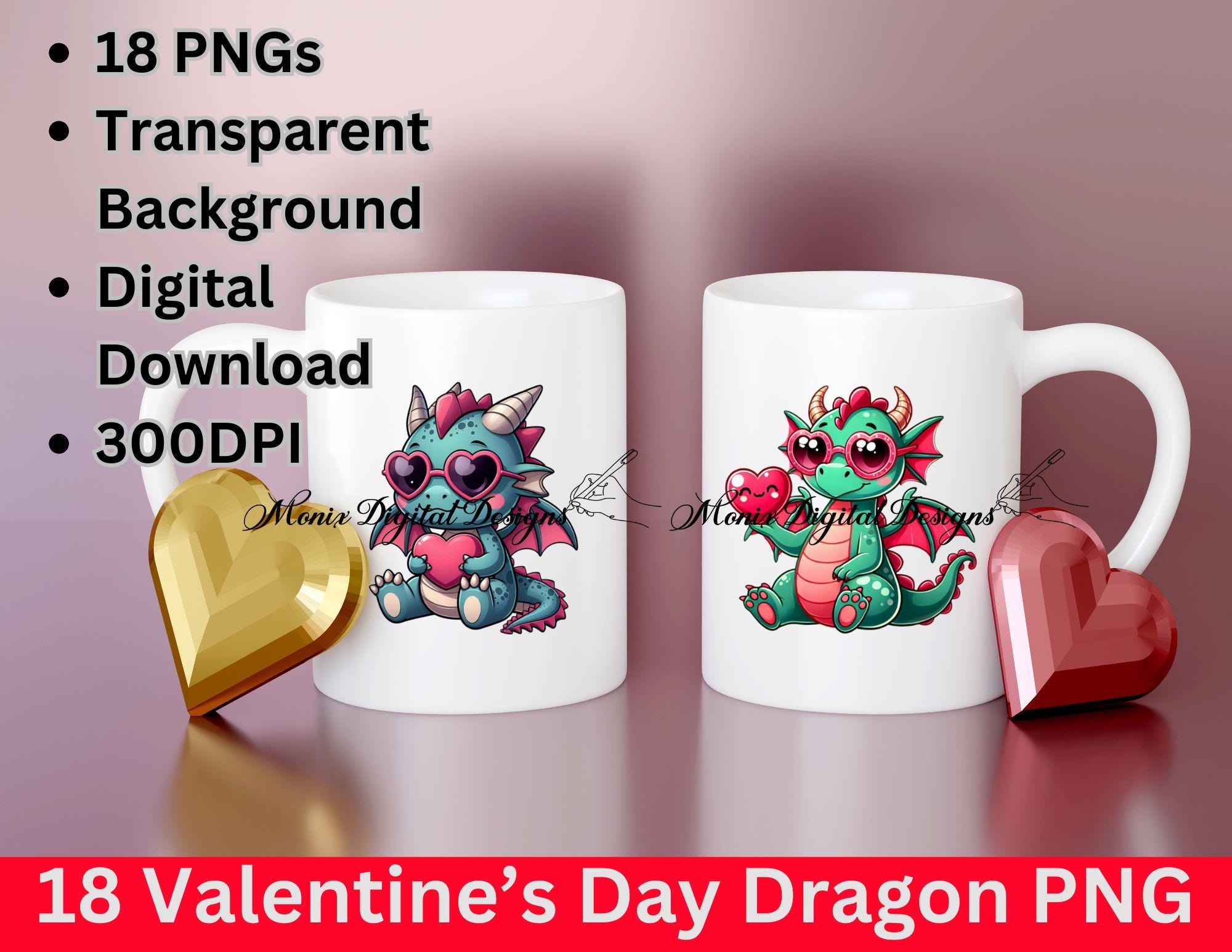 18 Dragon Valentine Clipart, Cute Baby Dragon Bundle, Dragon Lover ...