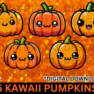 Kawaii niedliche Halloween Kürbisse, PNG, digitale Downloads, Clipart, Kawaii Cartoon, printable Herbst png, Herbst Clipart, Herbstsaison, niedlicher Kürbis