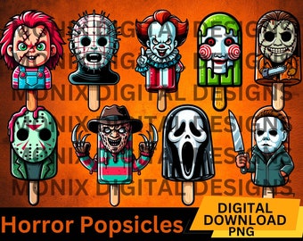 Horror Halloween Popsicle Png Bundle, Cute Horror Clipart, Digital Downloads, Scary Popsicles, Horror Movie Killers, Horror Character png
